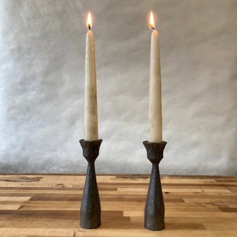 Iron Hand Forged Taper Candlestick Holder Pair